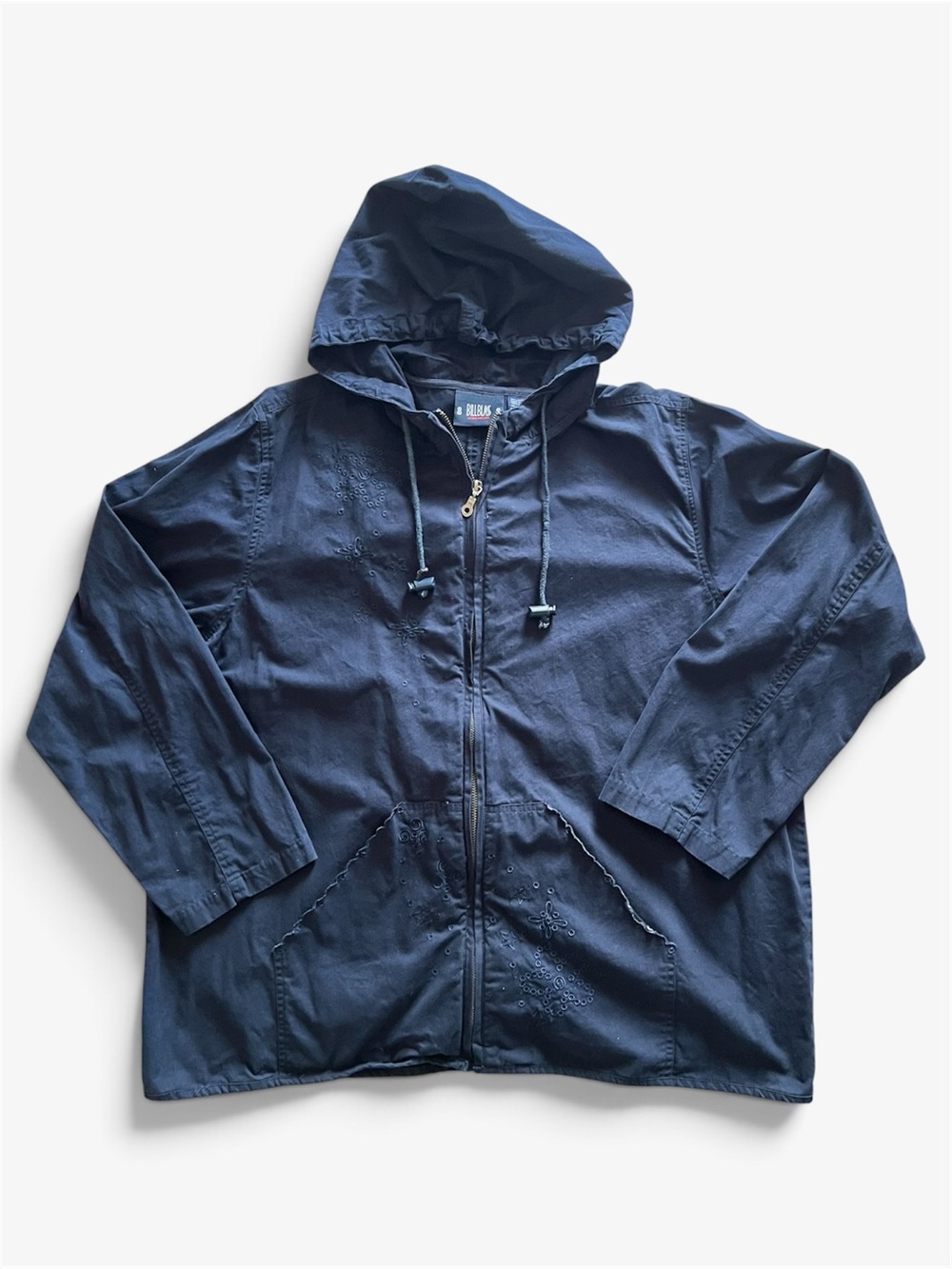 Vintage Bill Blass Lightweight Zip Up Jacket with Hood 100% Cotton XL Navy Blue